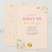 Leuke 1e beeday pastel uitnodiging (Voorkant / Achterkant)