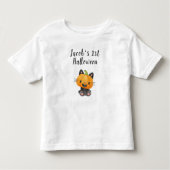 Leuke 1e Halloween Pompoen Kat met Naam Kinder Shirts (Voorkant)