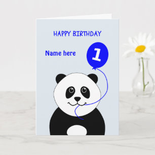 Leuke 1e verjaardag panda voeg naam blauw toe kaart