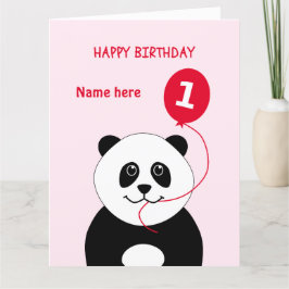 Leuke 1e verjaardag panda voeg naam toe roze kaart