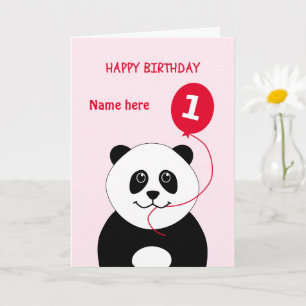 Leuke 1e verjaardag panda voeg naam toe roze kaart