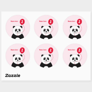 Leuke 1e verjaardag panda voeg naam toe roze ronde sticker