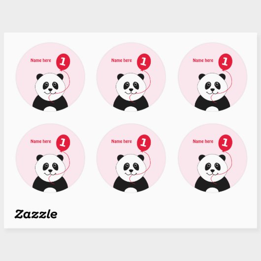 Leuke 1e verjaardag panda voeg naam toe roze ronde sticker (Vel)