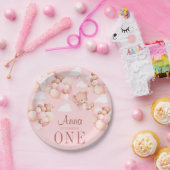 Leuke 1e verjaardag Teddy Bear Baby Birthday Pink Papieren Bordje (Feest)