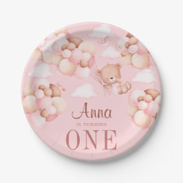 Leuke 1e verjaardag Teddy Bear Baby Birthday Pink Papieren Bordje