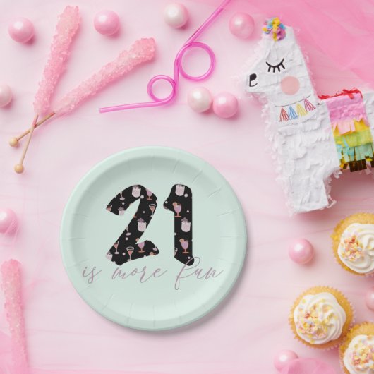 Leuke 21e verjaardag Schattigee cocktail patroon Papieren Bordje (Feest)