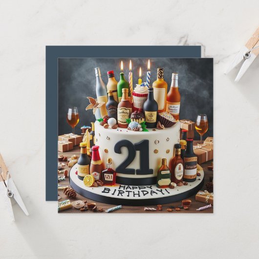 LEUKE 21E VERJAARDAGSTAART KAART (Voorkant / Achterkant in situ)