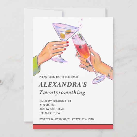 Leuke 23e verjaardag Uitnodigingen Cocktail (Voorkant)
