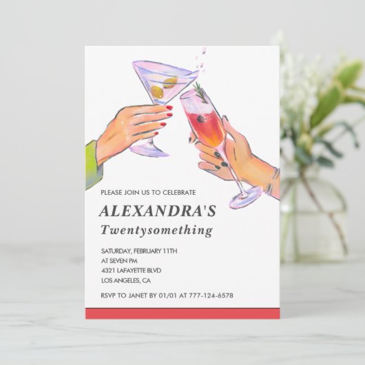 Leuke 28e verjaardag Uitnodigingen Cocktail (Staand voorkant)