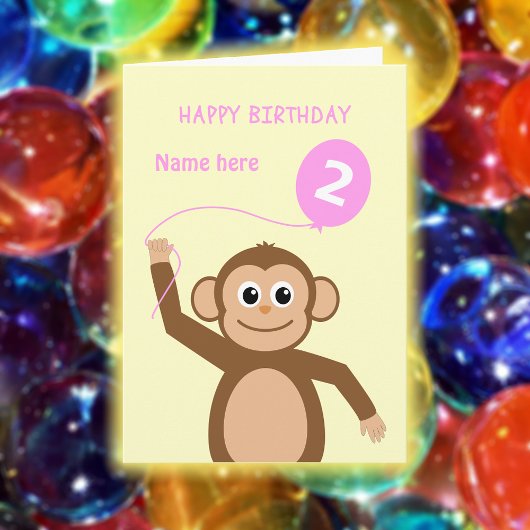 Leuke 2e verjaardag aap voeg naam toe roze kaart