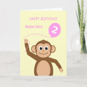 Leuke 2e verjaardag aap voeg naam toe roze kaart (Voorkant)