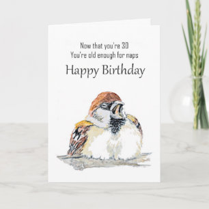 Leuke 30e Verjaardag Waterverf Mus Vogel Kaart