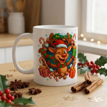 Leuke 3D-rendier-kerst-koffiemok
