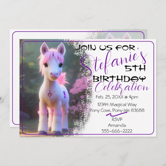 Leuke 3D Spirit Pony 10 Verjaardagsuitnodiging Kaart (Voorkant / Achterkant)
