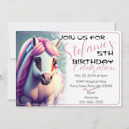 Leuke 3D Spirit Pony 2 Verjaardagsuitnodiging Kaart (Voorkant)