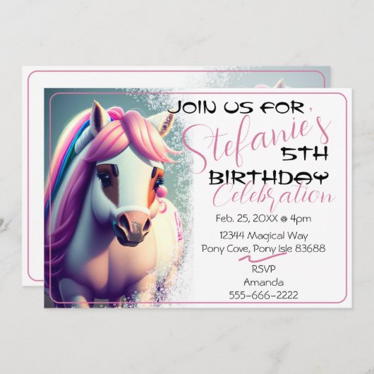 Leuke 3D Spirit Pony 2 Verjaardagsuitnodiging Kaart (Voorkant / Achterkant)