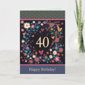 Leuke 40e Verjaardag Bloemen Harten Inspirerende K Kaart (Voorkant)