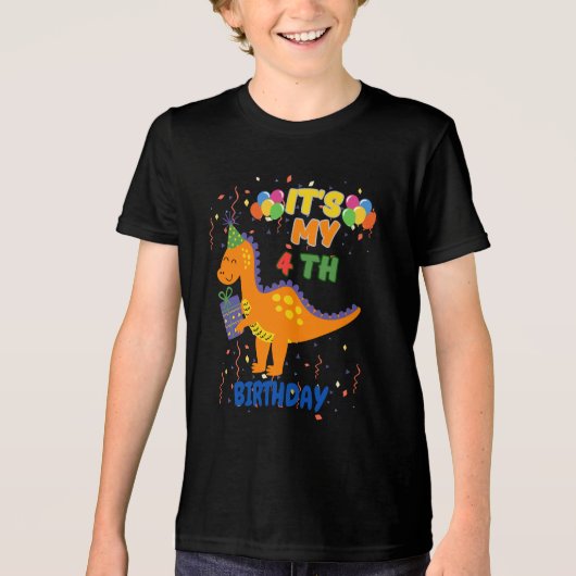 Leuke 4e verjaardag dinosaurus partij T-shirt voor (Voorkant)