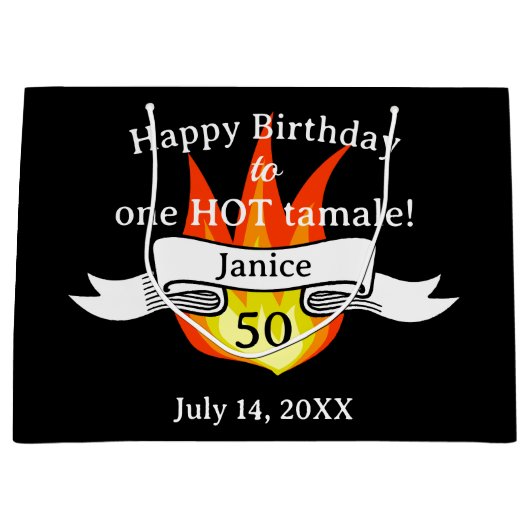 Leuke 50e verjaardag "Hot Tamale" gepersonaliseerd Groot Cadeauzakje (Voorkant)