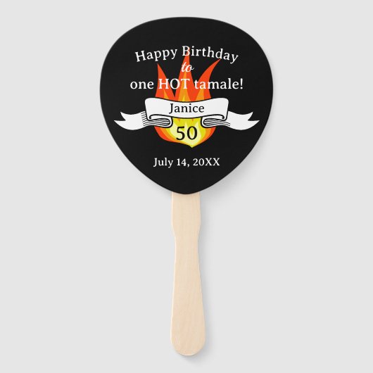 Leuke 50e verjaardag "Hot Tamale" gepersonaliseerd Handwaaier (Voorkant)