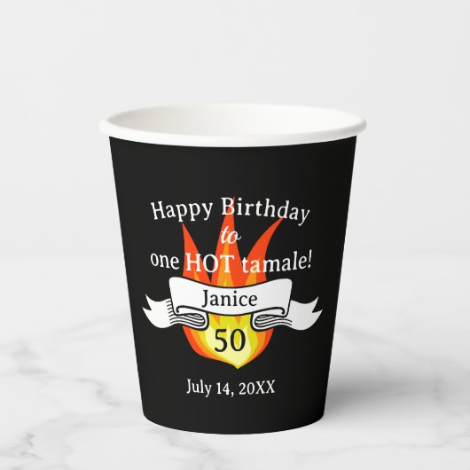 Leuke 50e verjaardag "Hot Tamale" Grappige Vuurfot Papieren Bekers (Voorkant)