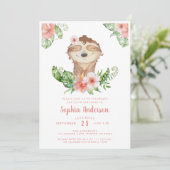 Leuke 5e verjaardag luiaard meisje uitnodiging (Staand voorkant)