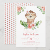 Leuke 5e verjaardag luiaard meisje uitnodiging (Voorkant / Achterkant)