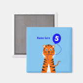 Leuke 5e verjaardag tijger toevoegen naam blauw magneet (Voorkant / Achterkant)