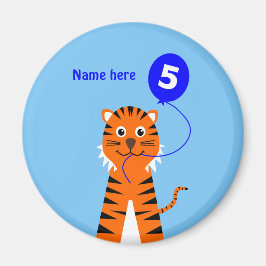 Leuke 5e verjaardag tijger toevoegen naam blauw magneet