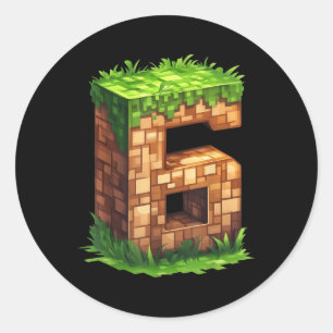 Leuke 6e verjaardag nummer 6 Video Gamer Pixel the Ronde Sticker