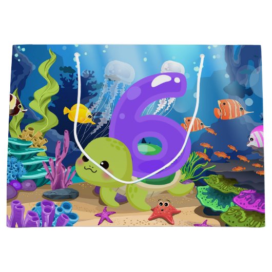 Leuke 6e zee Turtle Party Unisex Groot Cadeauzakje (Voorkant)