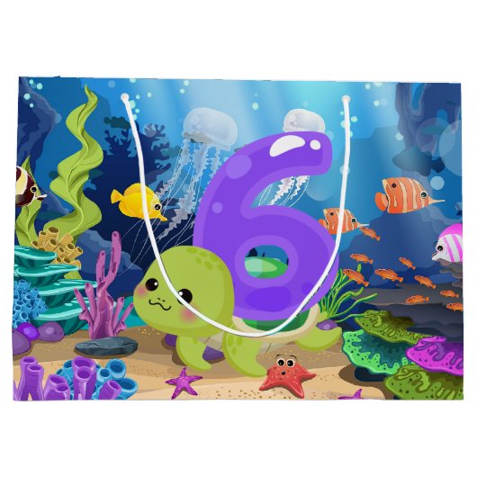 Leuke 6e zee Turtle Party Unisex Groot Cadeauzakje (Achterkant)