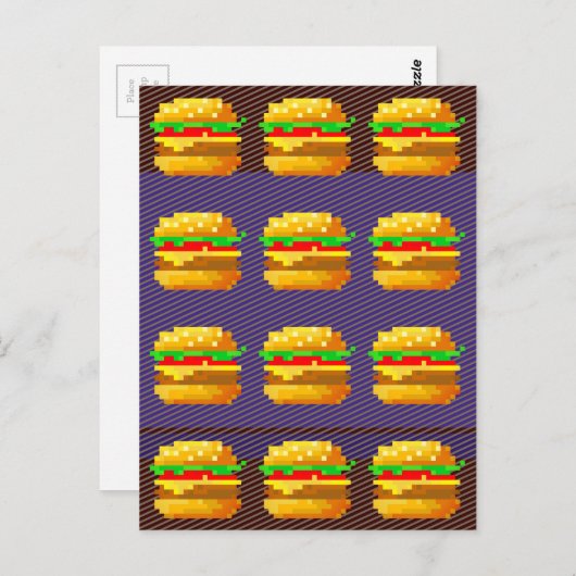 Leuke 8-bit hamburger kleurrijke fast food fun pix briefkaart (Voorkant / Achterkant)