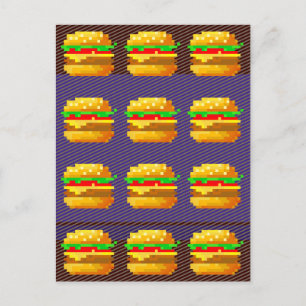 Leuke 8-bit hamburger kleurrijke fast food fun pix briefkaart
