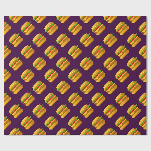 Leuke 8-bit hamburger kleurrijke fast food fun pix cadeaupapier (Vlak)