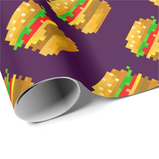 Leuke 8-bit hamburger kleurrijke fast food fun pix cadeaupapier (Rol Hoek)
