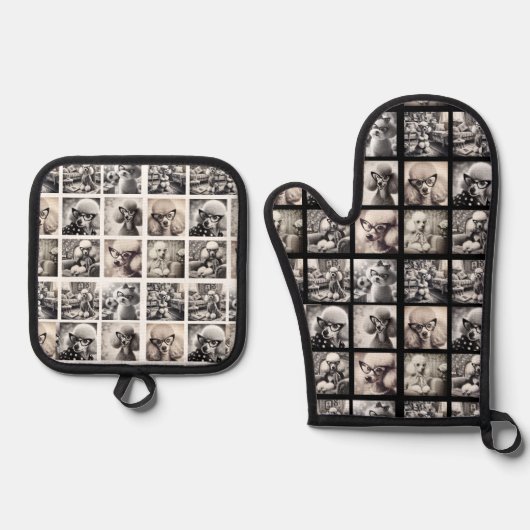 Leuke 9 foto collage afbeeldingen ovenwant & pannenlap set (Voorkant)