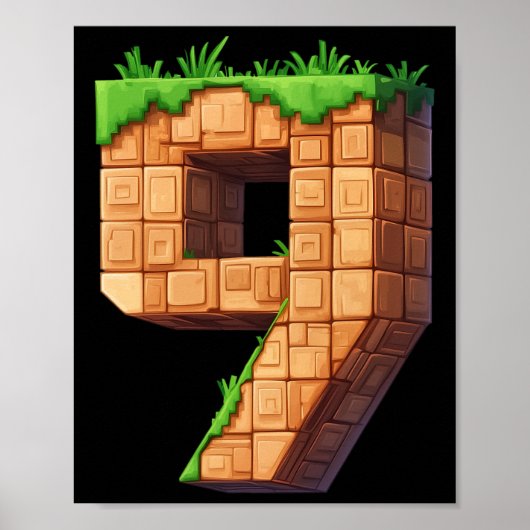 Leuke 9e verjaardag nummer 9 videogamer pixel them poster (Voorkant)