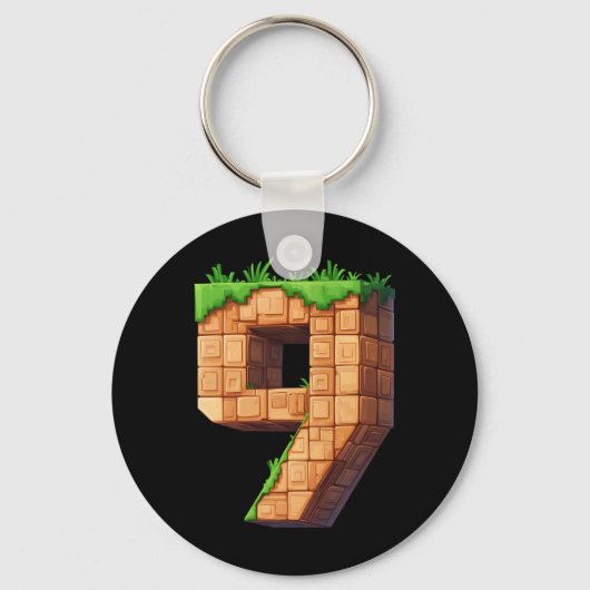 Leuke 9e verjaardag nummer 9 videogamer pixel them sleutelhanger (Voorkant)