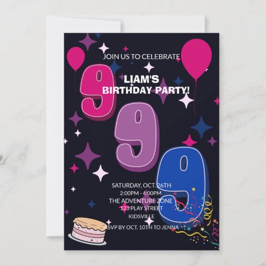 Leuke 9e verjaardag | Roze Blauwe Confetti Kaart (Voorkant)