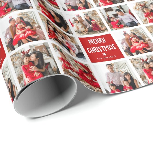 Leuke aangepaste 8 x fotoraster Prettig kerstfeest Cadeaupapier (Rol Hoek)