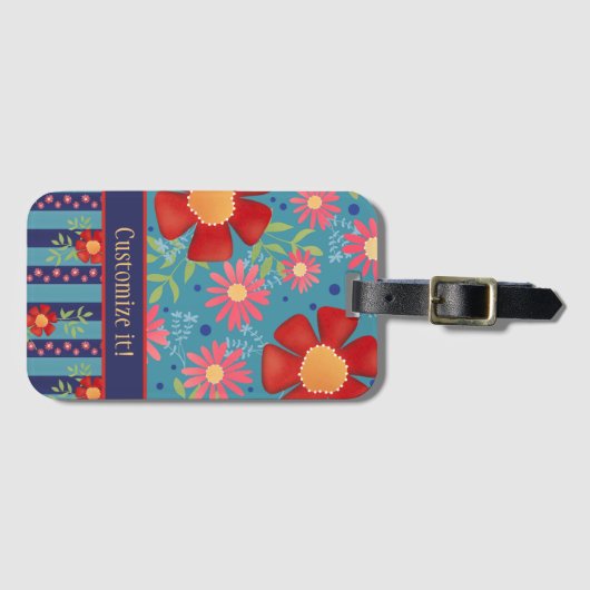 Leuke Aangepaste Bloempatroon Naam Inspiriviteit Bagagelabel (Voorkant (horizontaal))