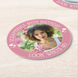 Leuke aangepaste foto 40e verjaardag partij gunst ronde kartonnen onderzetter