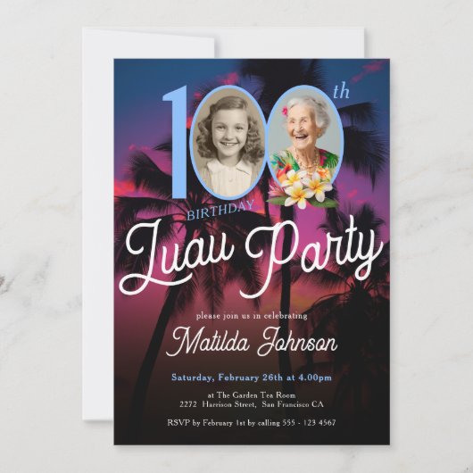 Leuke aangepaste foto Luau 100e verjaardagsfeestje Kaart (Voorkant)