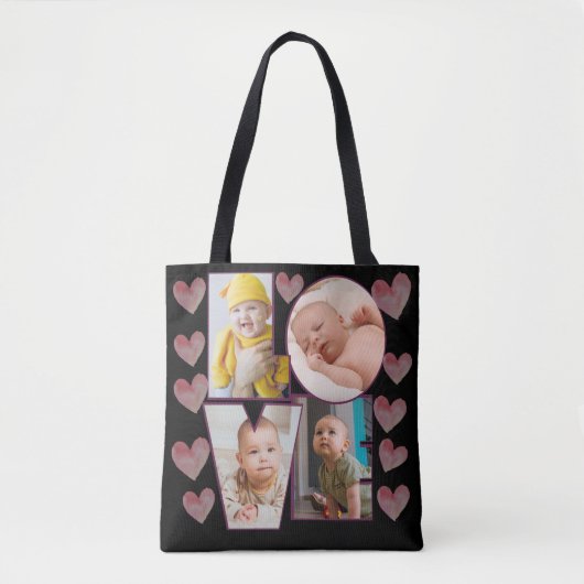 Leuke aangepaste liefde sjabloon foto roze harten tote bag (Voorkant)