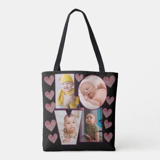 Leuke aangepaste liefde sjabloon foto roze harten tote bag (Achterkant)