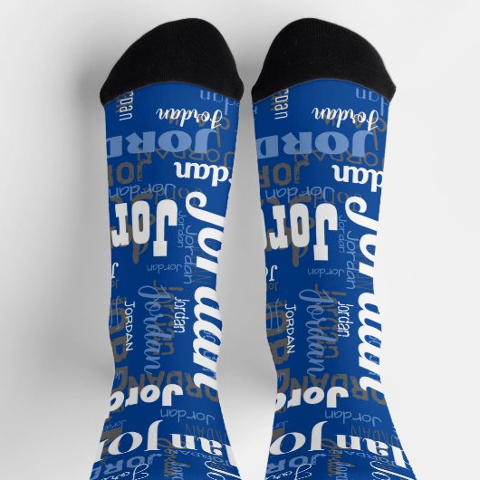 Leuke aangepaste naam Donkerblauw Wit Mannen Sokken (Top)