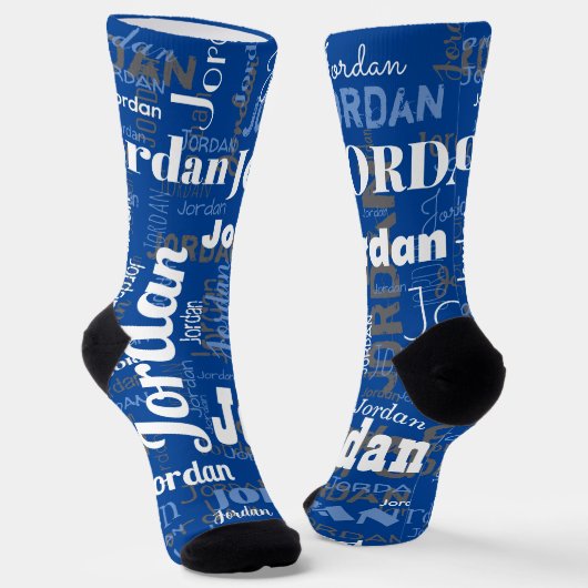Leuke aangepaste naam Donkerblauw Wit Mannen Sokken (Gebogen)