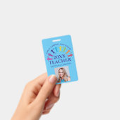 Leuke aangepaste school leraar regenboog naam blau badge (Handheld)