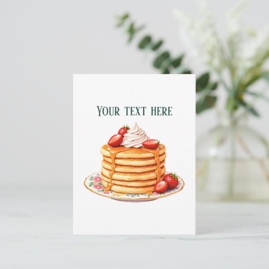Leuke aanpasbare aardbeienpannenkoeken diner briefkaart (Staand voorkant)